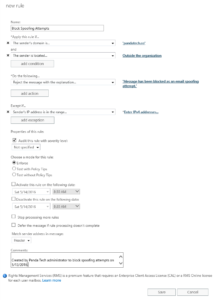 Spoofing block rule for Office 365