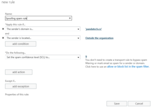 Spoofing spam rule for Office 365